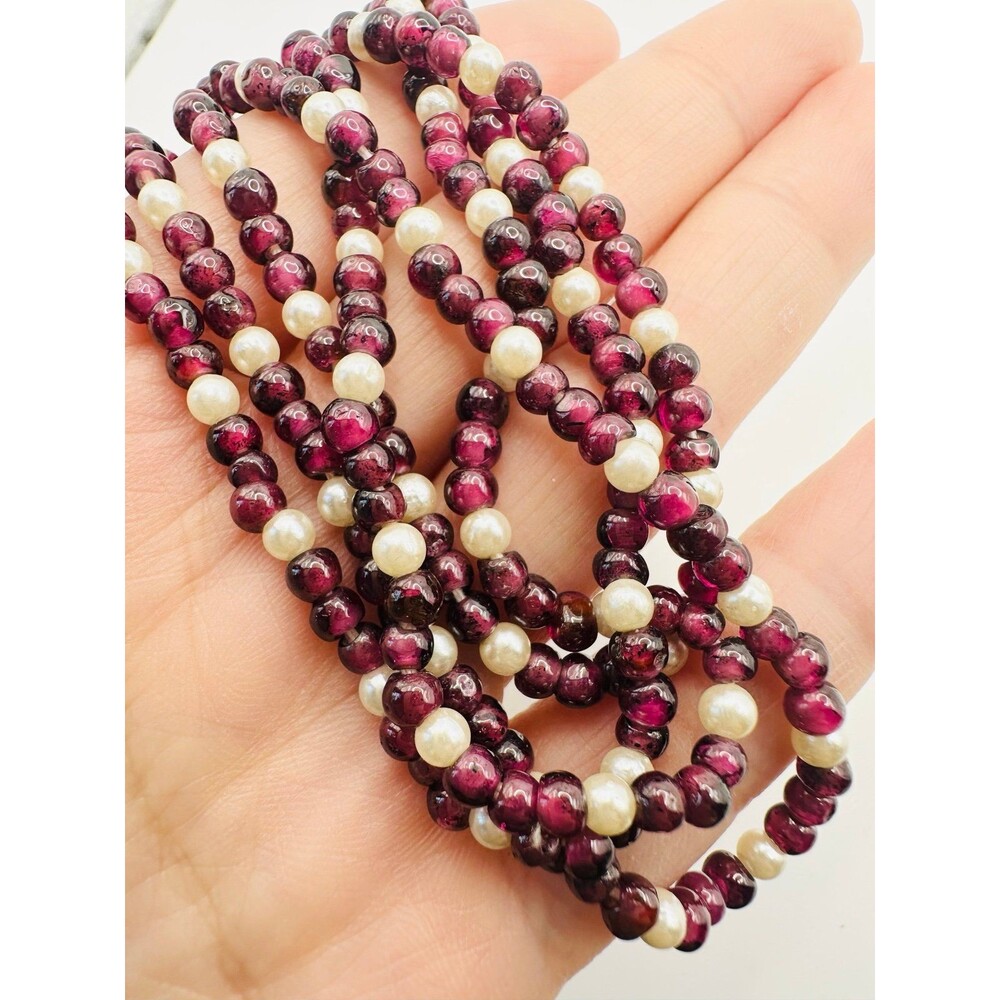 Natural garnet freshwater pearl beaded necklace 30”